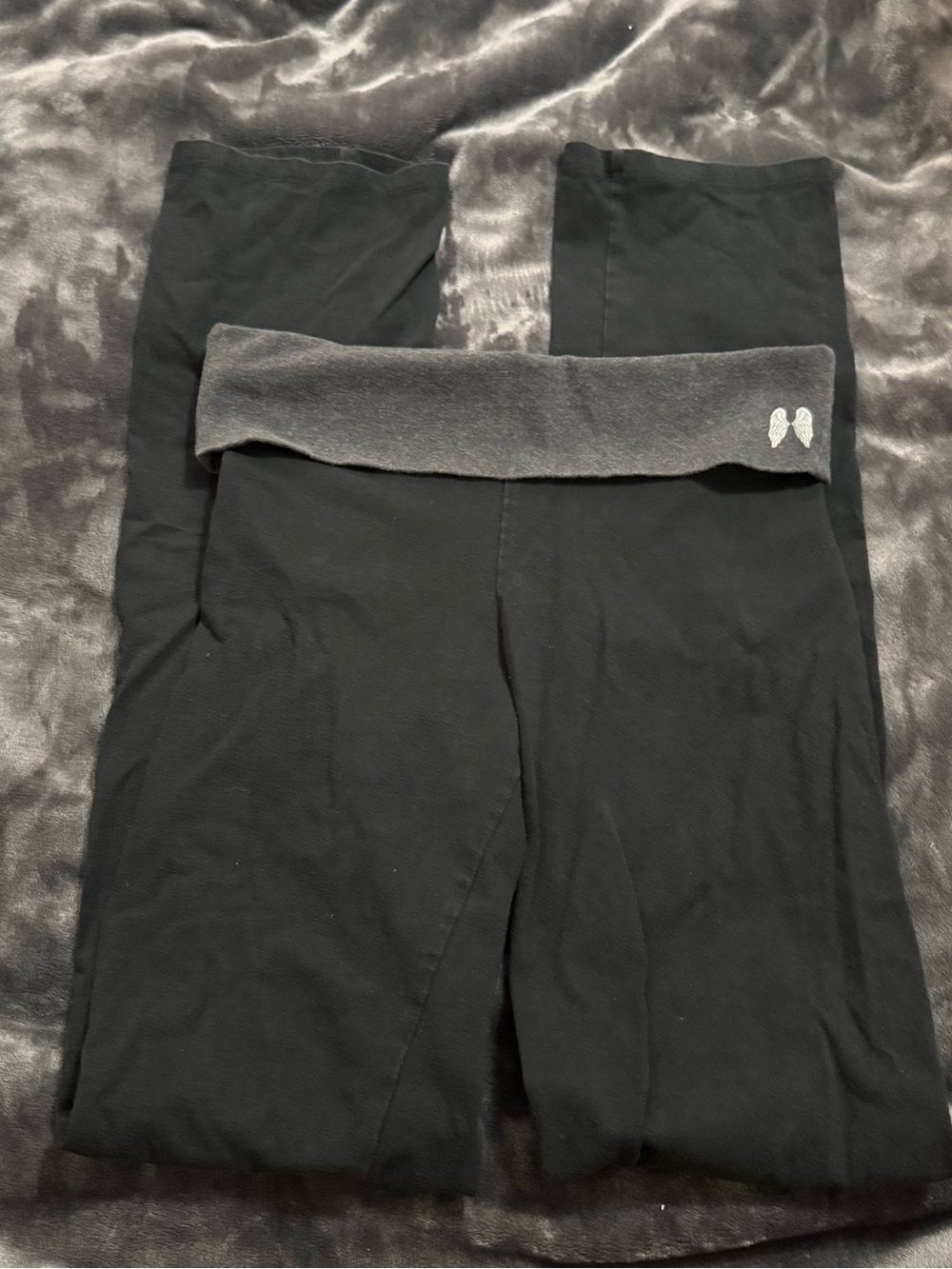 Victoria's Secret Black Fold-Over Waist Leggings with Silver Angel Logo